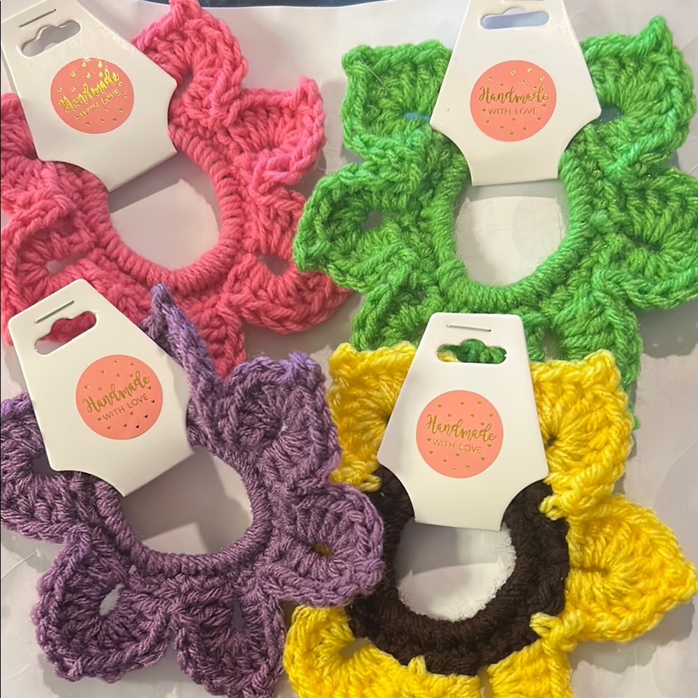 Set of 4 Colorful Crochet Hair Scrunchies Set